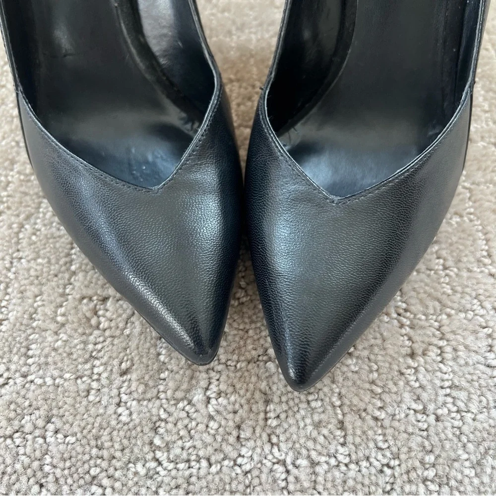 Nine West Eviee Black Leather Wedge Pumps